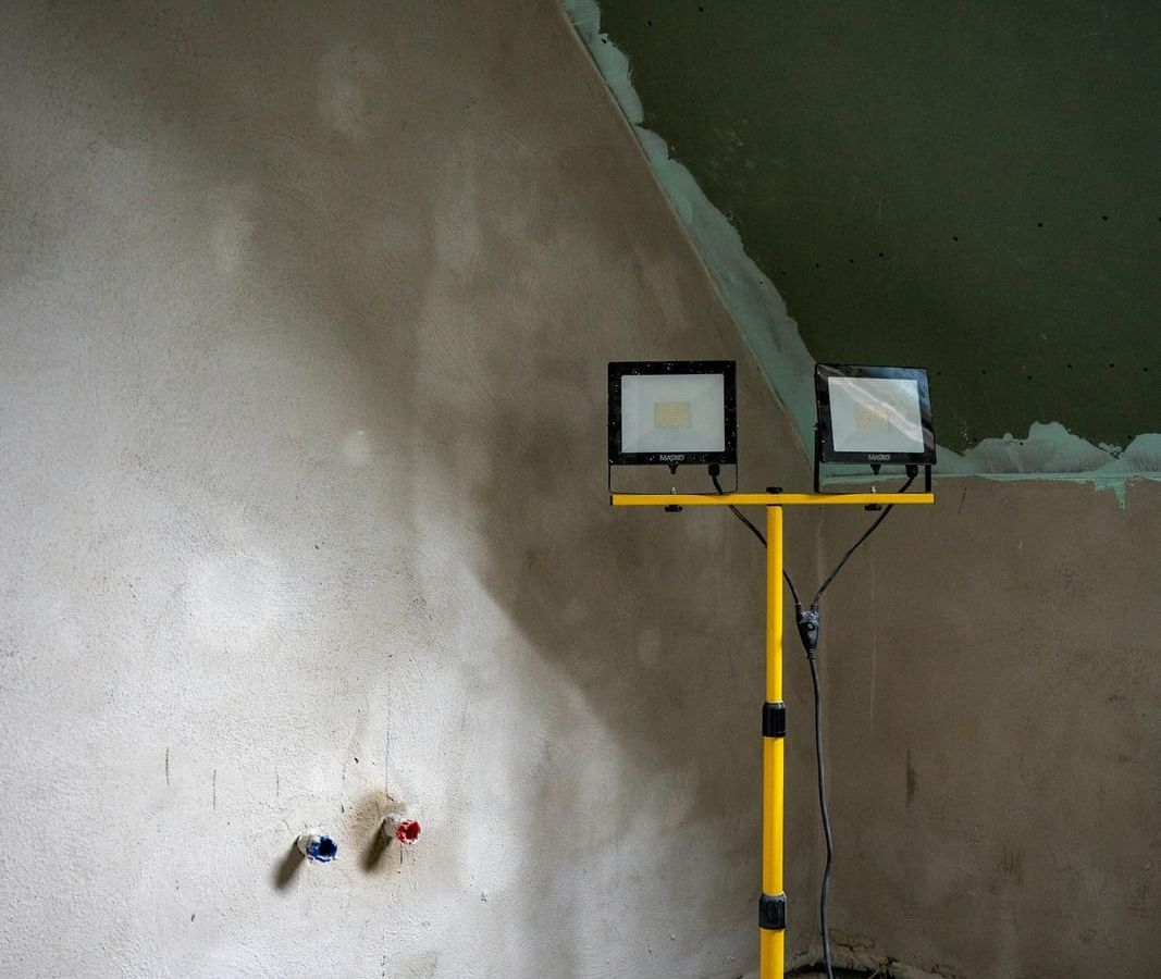 Home under renovation with hot and cold water pipe rough-ins exposed